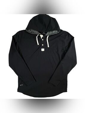 BYLT Men Premium Basics Drop Cut Hooded Henley Lux Black Long Sleeve Hoodie L
